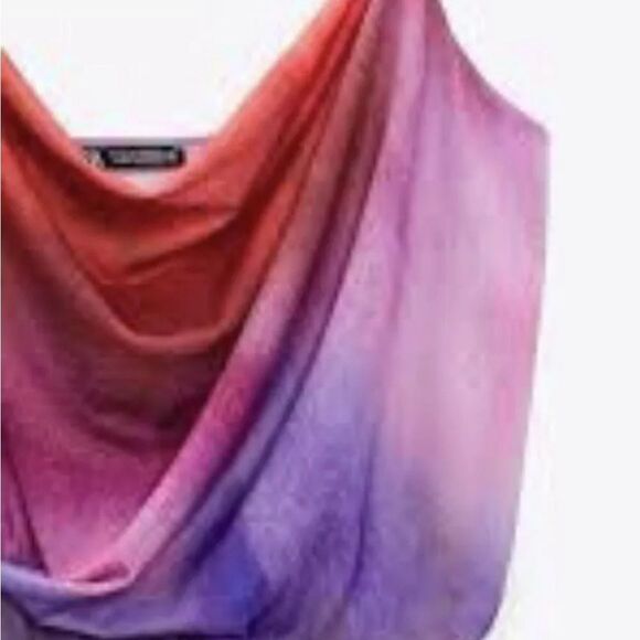 Zara Multi Color thin strap dress Asymmetrical hem line - Picture 9 of 10